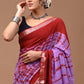 Red & Purple Linen Saree With Silver Zari Border