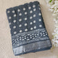Polka Dots Grey Linen Saree With Silver Zari Border
