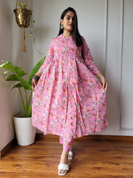 Shop Pink Nyra Cut Cotton Kurti Set