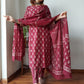 Brown Cotton Printed Straight Suit Set