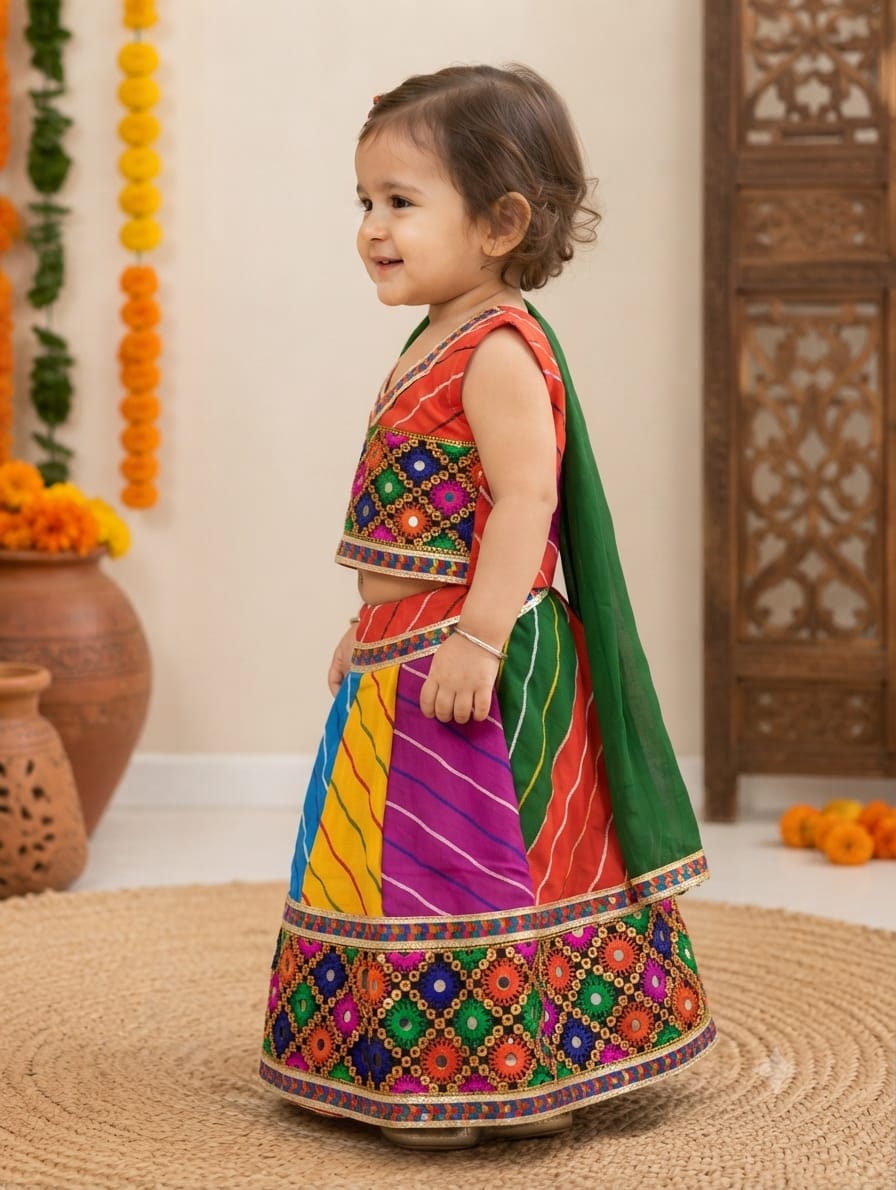 Multicolor Lehenga Choli with Dupatta for Girls