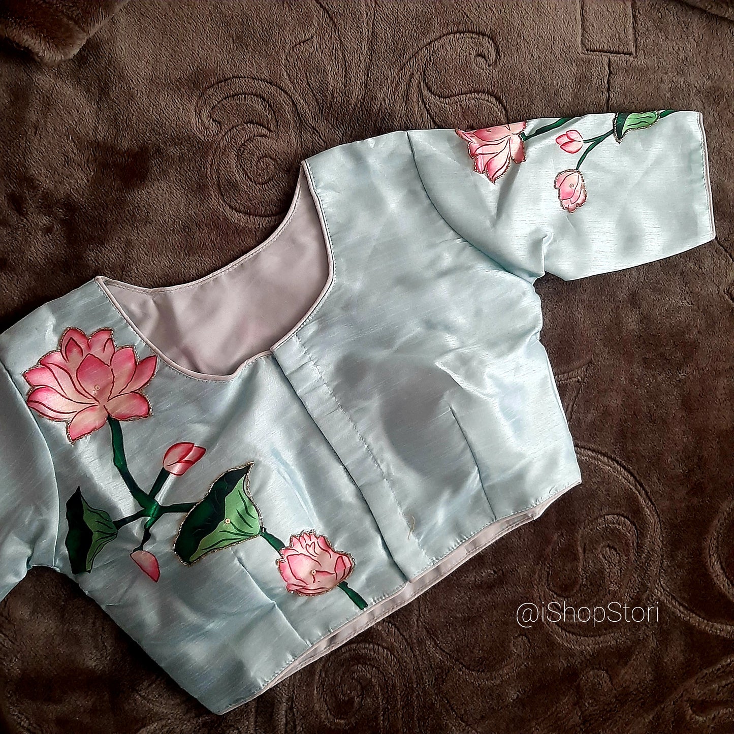Lotus Printed Pichwai Designer Blouse With Sequins Handwork