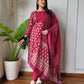 Maroon Cotton Printed Straight Suit Set