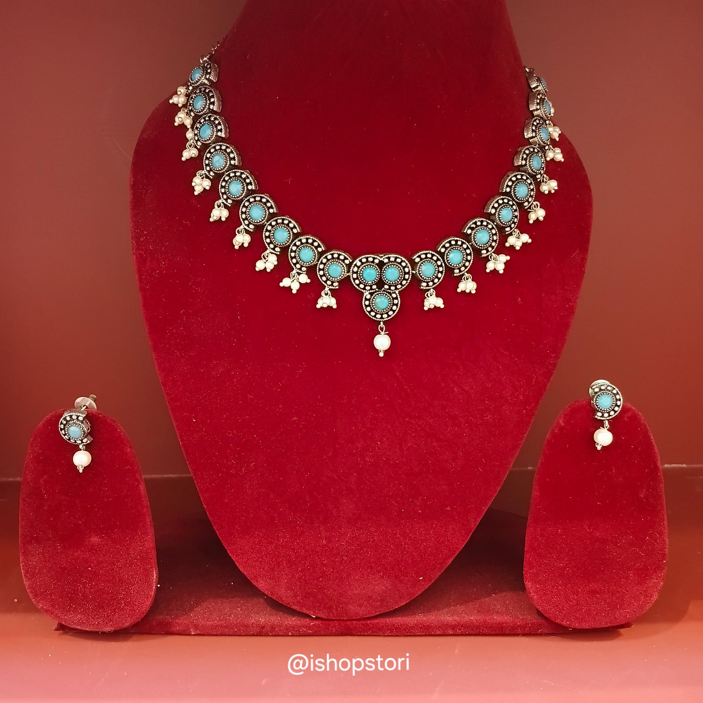 Rutuja Studded Stone Oxidised Necklace Set