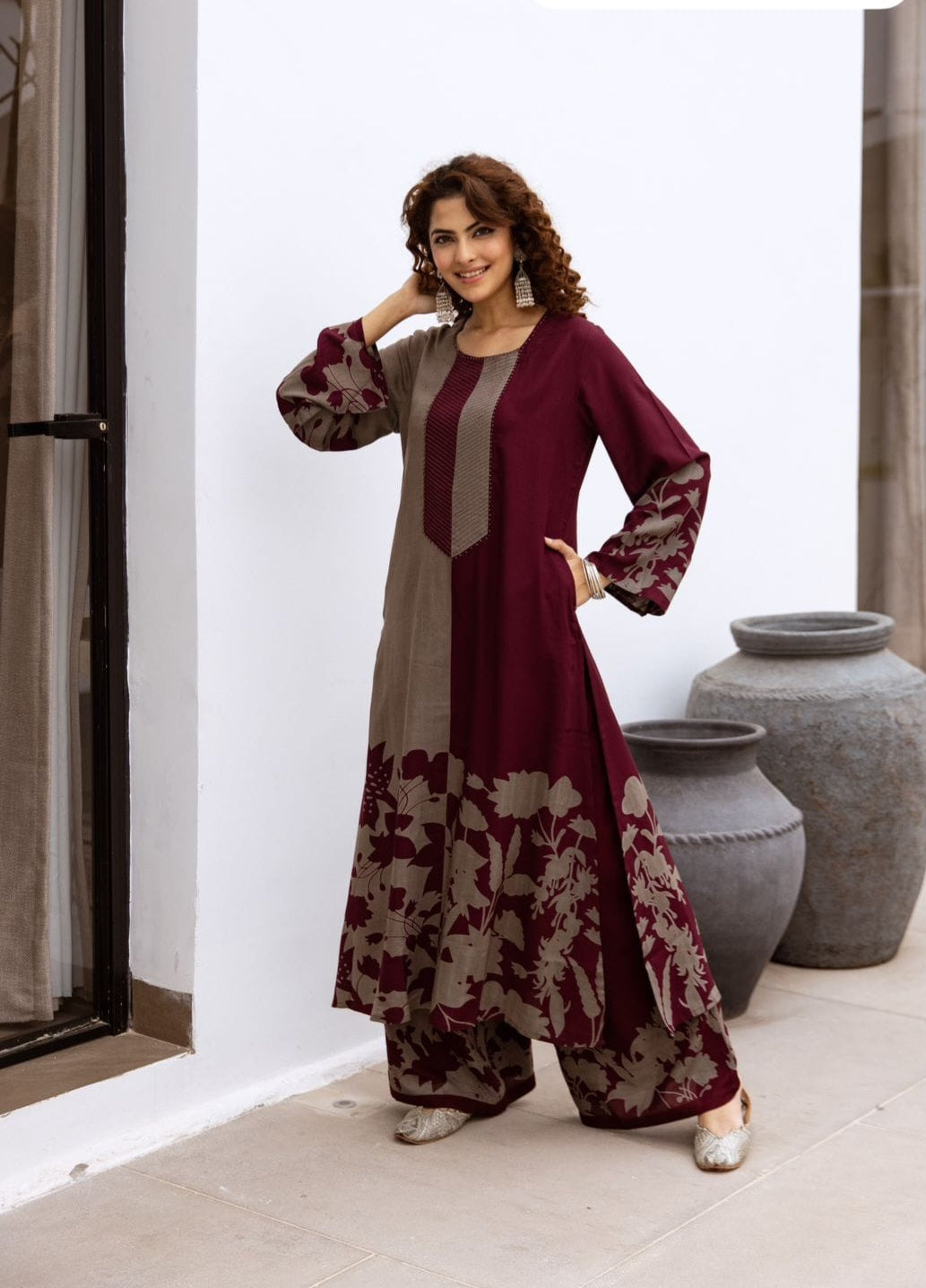 STORI Grey & Red Coord Set for Women