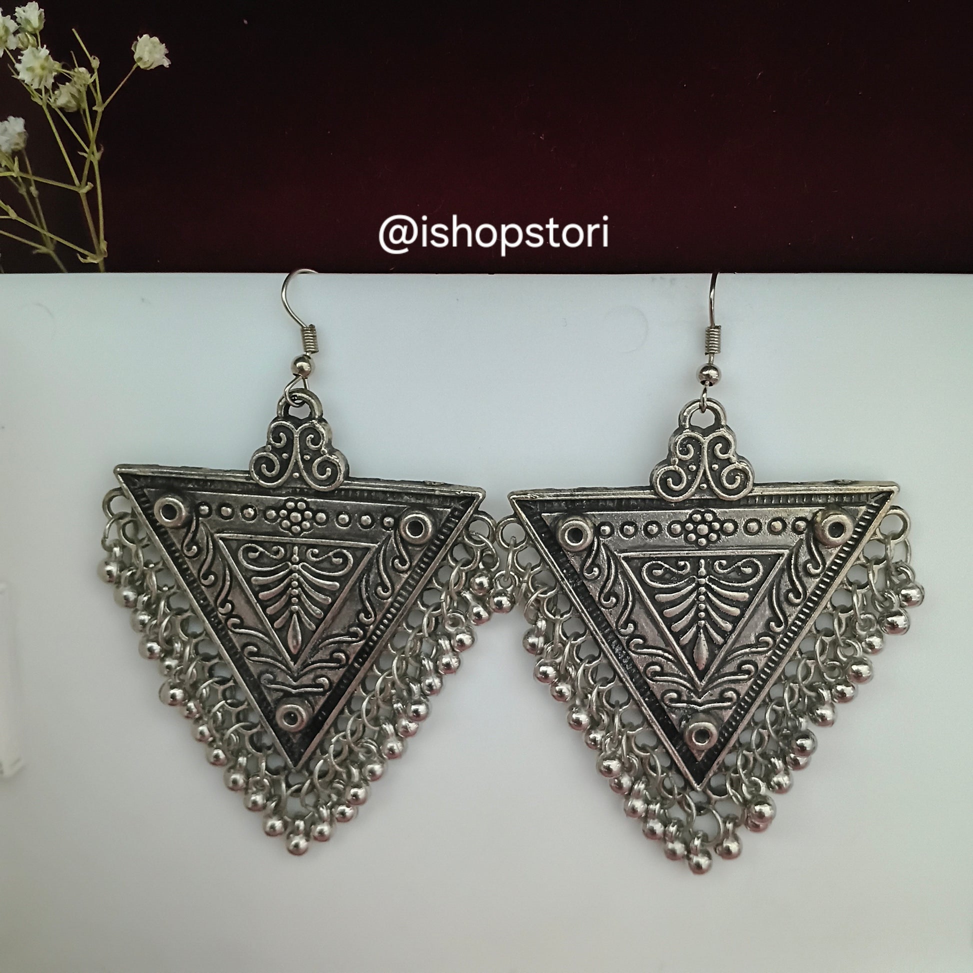STORI Triangle Oxidised Earrings Online