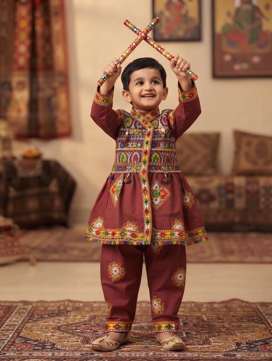 Traditional Red Gujarati Kedia Dress for Boys