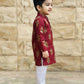 Cotton Printed Maroon 2-Piece Kurta Set for Boys