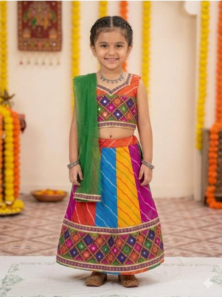 Multicolor Lehenga Choli with Dupatta for Girls