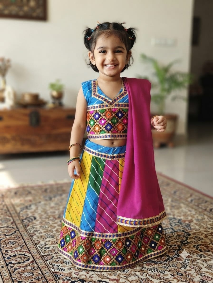 Multicolor Lehenga Choli with Dupatta for Girls