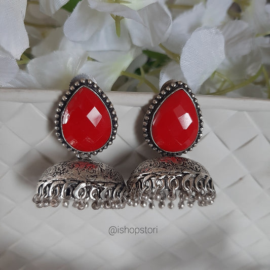 Pranita Monalisa Stone Oxidised Jhumki Earrings