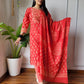 Red Cotton Printed Straight Suit Set