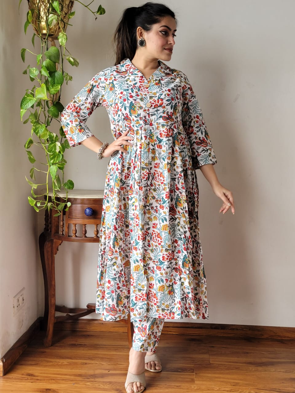 Shop Floral Nyra Cut Cotton Kurti Set