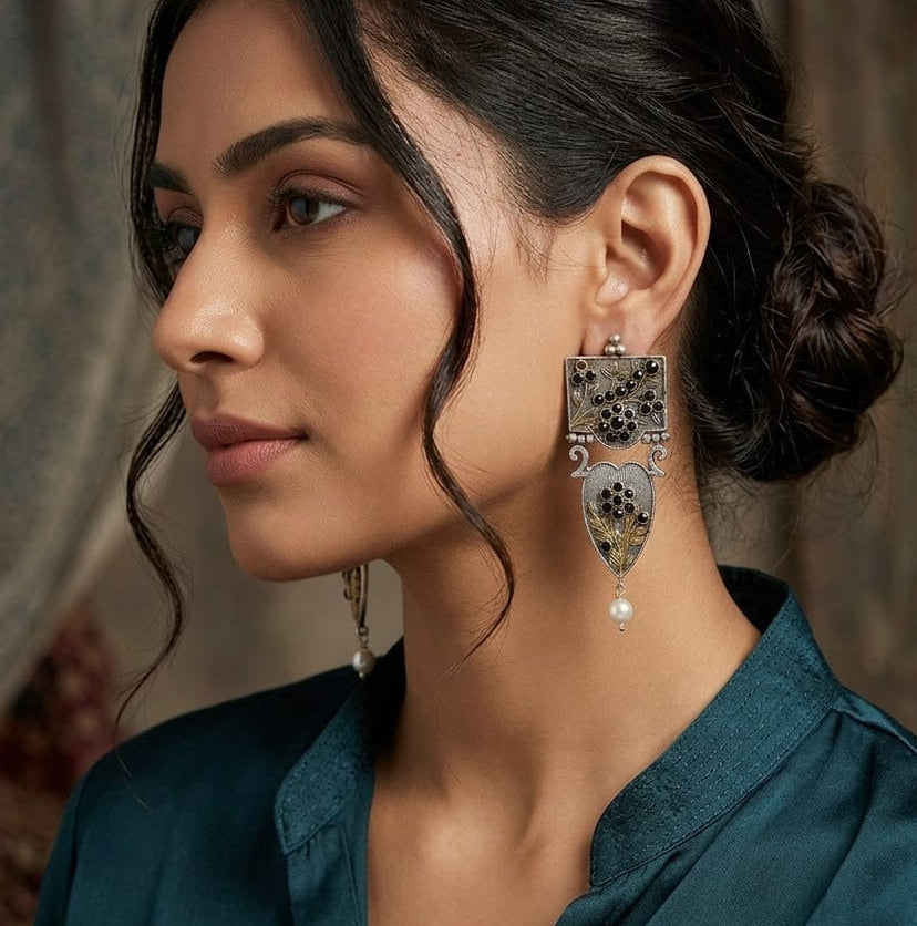 Yashika Silver Lookalike Statement Earrings