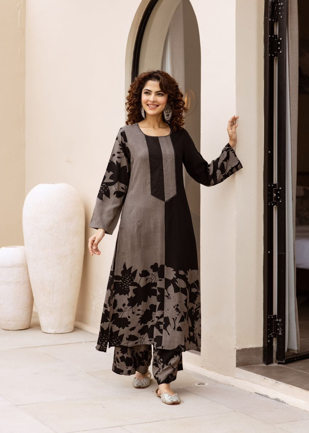 STORI Grey & Black Coord Set for Women