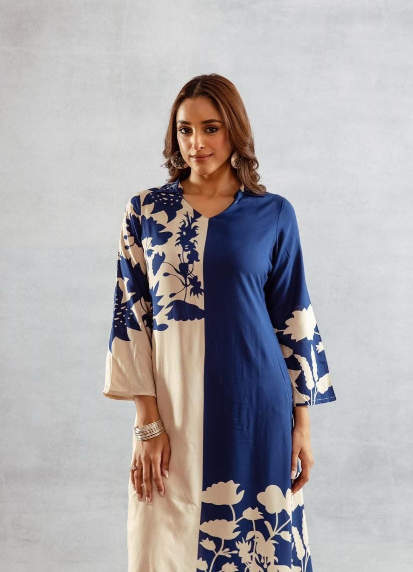 Blue & Beige 2-Piece Coord Set