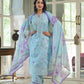 Blue Floral Print Mul Cotton Salwar Suit