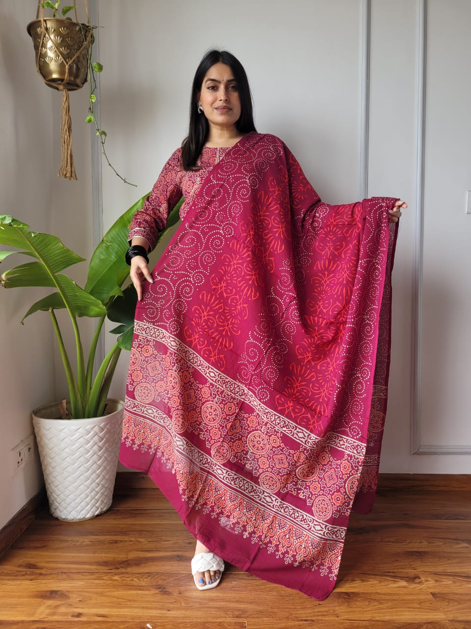 Shop Maroon Ajrakh Suit Set Online-STORI