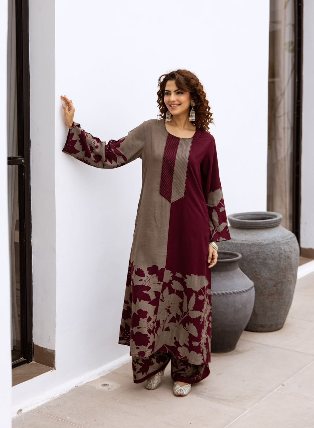 STORI Grey & Red Coord Set for Women
