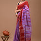 Red & Purple Linen Saree With Silver Zari Border