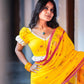 Turmeric Yellow Lotus Handloom Cotton Saree