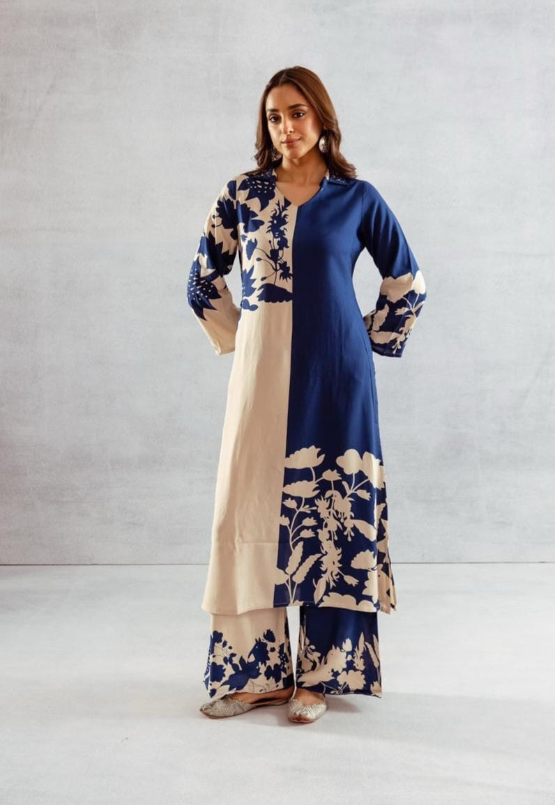 Blue & Beige 2-Piece Coord Set