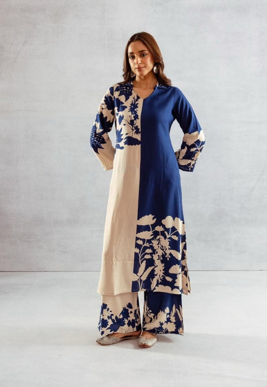 Blue & Beige 2-Piece Coord Set