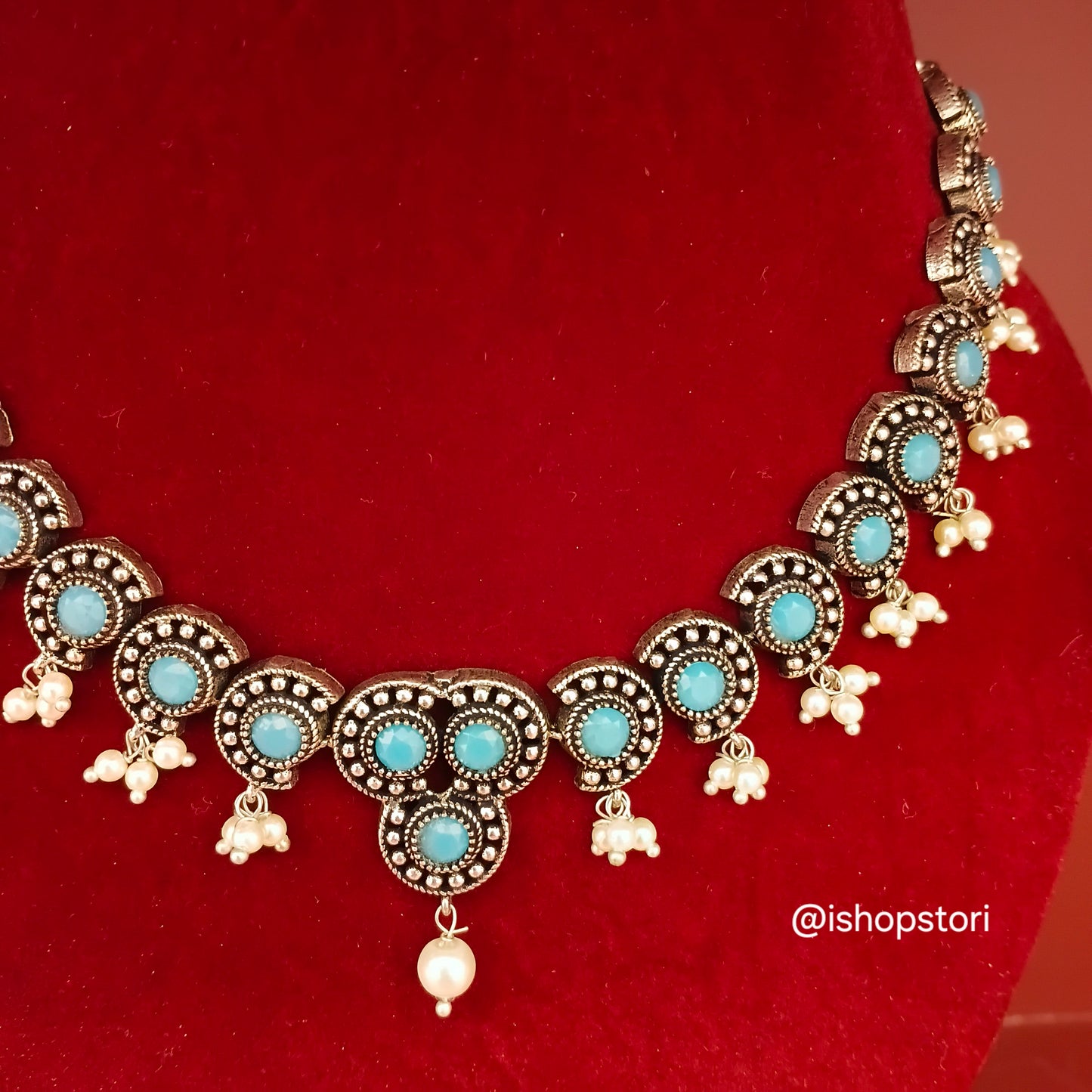 Rutuja Studded Stone Oxidised Necklace Set
