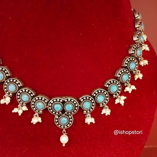 Rutuja Studded Stone Oxidised Necklace Set
