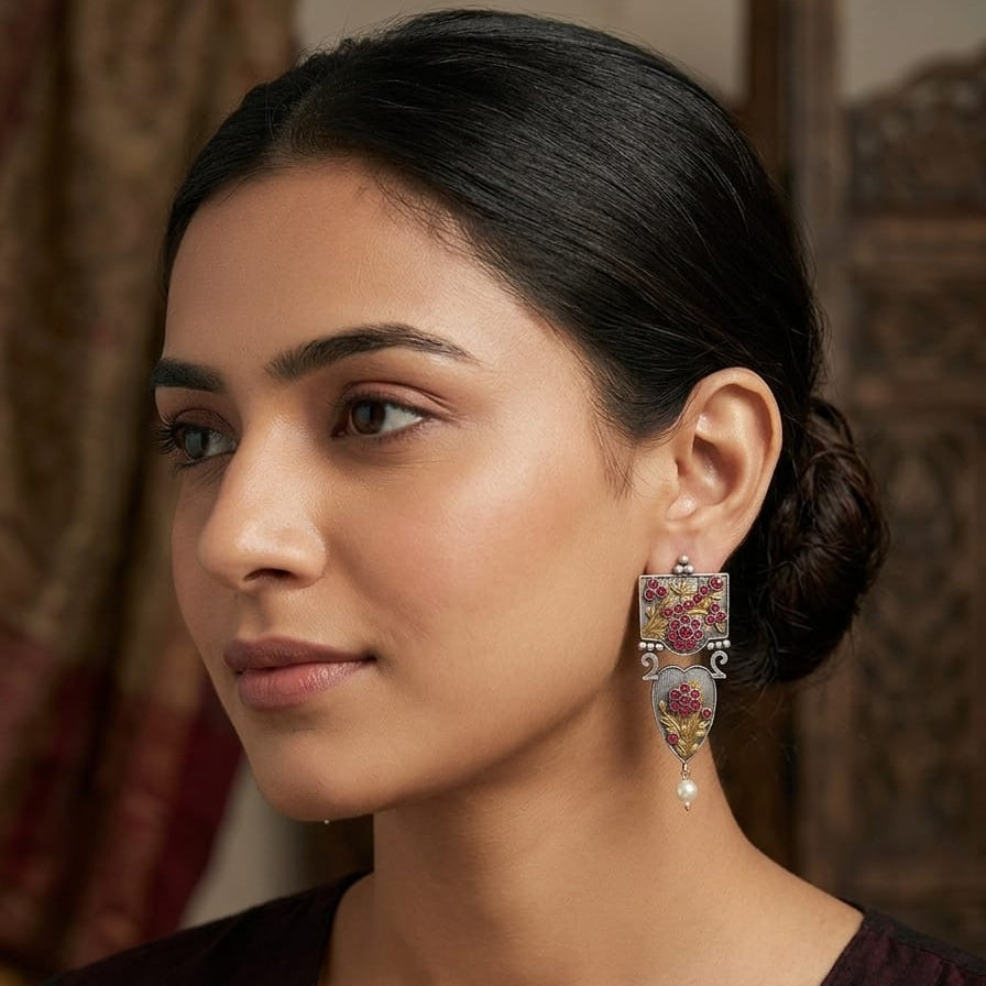 Yashika Silver Lookalike Statement Earrings