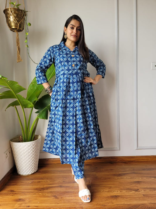 Shop Blue Nyra Cut Cotton Kurti Set