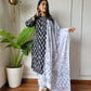 Black & White Cotton Printed Straight Suit Set