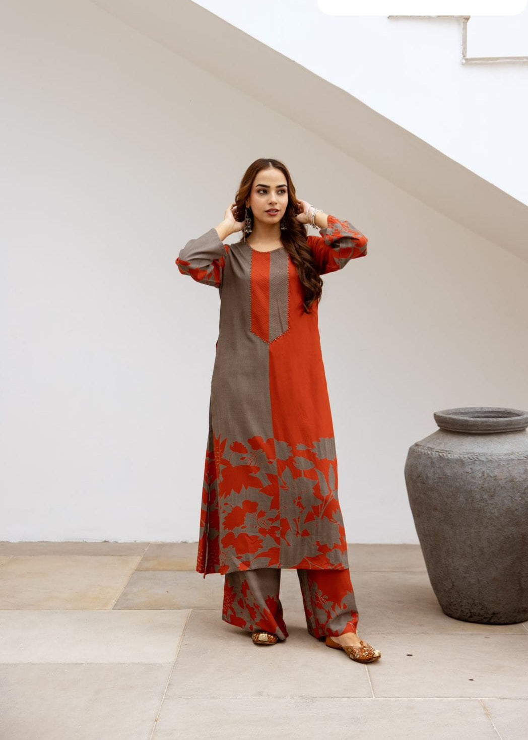 STORI Red & Orange Coord Set for Women