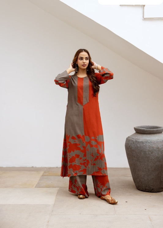 STORI Red & Orange Coord Set for Women