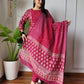 Maroon Cotton Printed Straight Suit Set