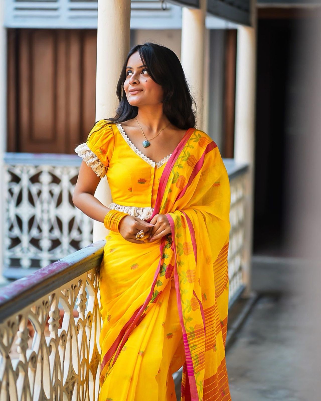 Turmeric Yellow Lotus Handloom Cotton Saree