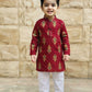 Cotton Printed Maroon 2-Piece Kurta Set for Boys