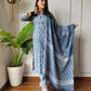 Grey Cotton Printed Straight Suit Set