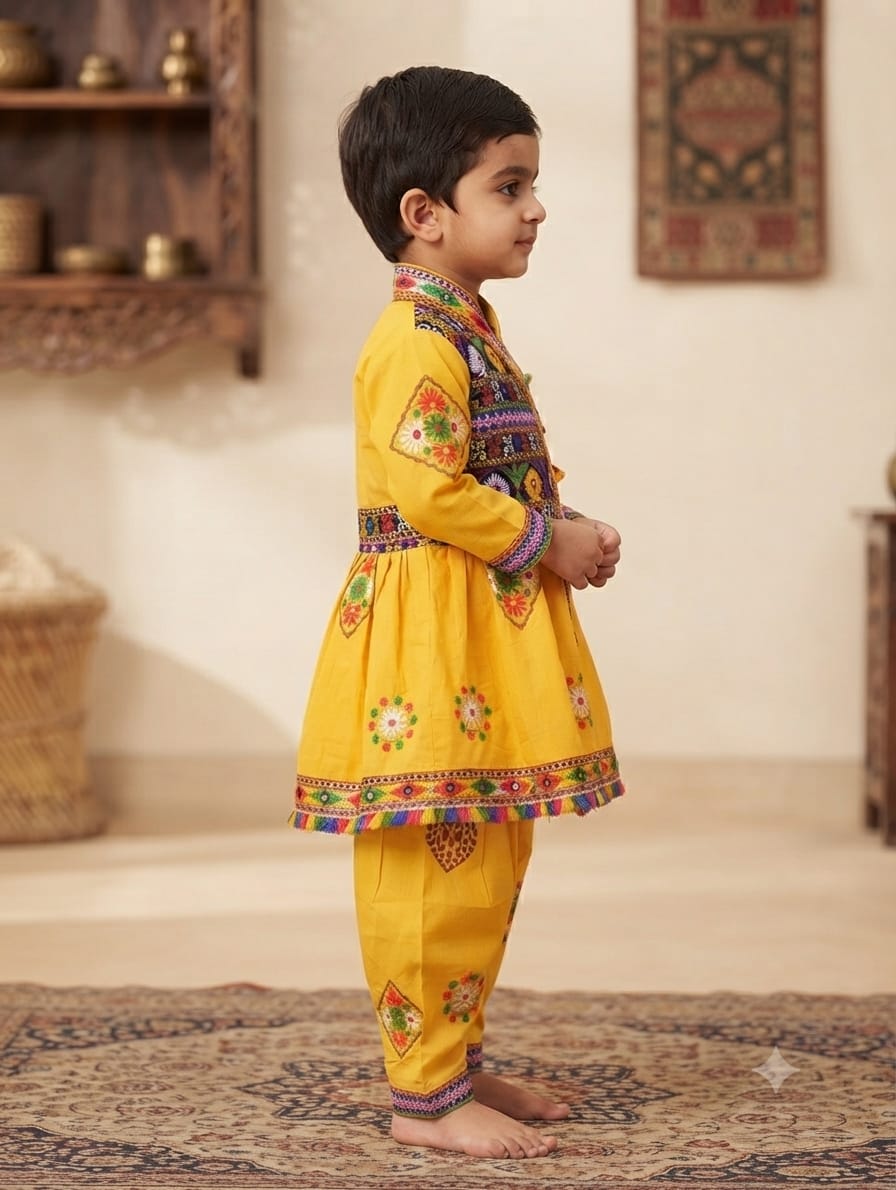Traditional Yellow Gujarati Kedia Dress for Boys