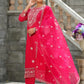 Pink Suit Set With Organza Dupatta