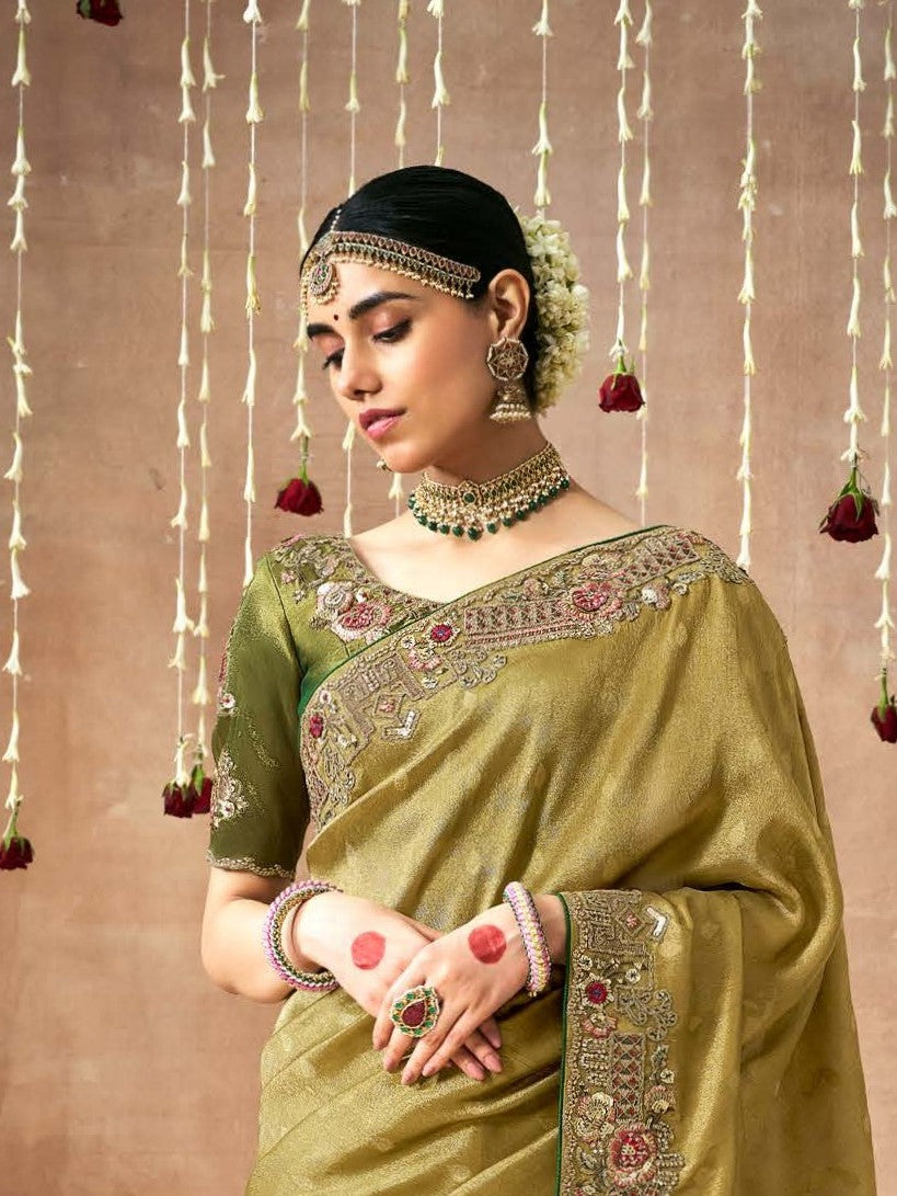 Shop Green  Bridal Banarasi Sarees online at STORI