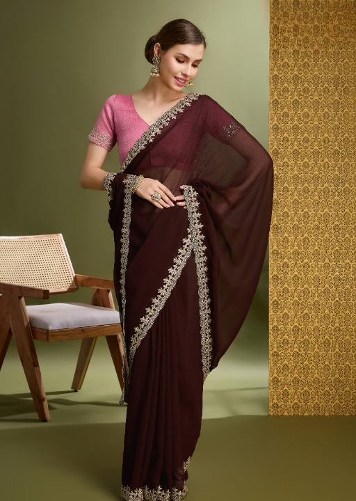 Buy Wine Partywear Sarees Online at STORI
