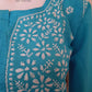 Sky Blue Slub Cotton Handcrafted Chikankari Short Kurti