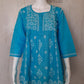 Sky Blue Slub Cotton Handcrafted Chikankari Short Kurti