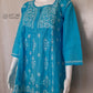 Sky Blue Slub Cotton Handcrafted Chikankari Short Kurti