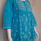 Sky Blue Slub Cotton Handcrafted Chikankari Short Kurti