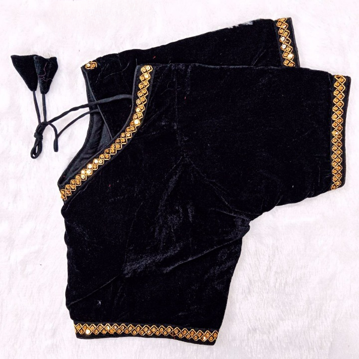 V-Neck Soft Velvet Designer Blouse