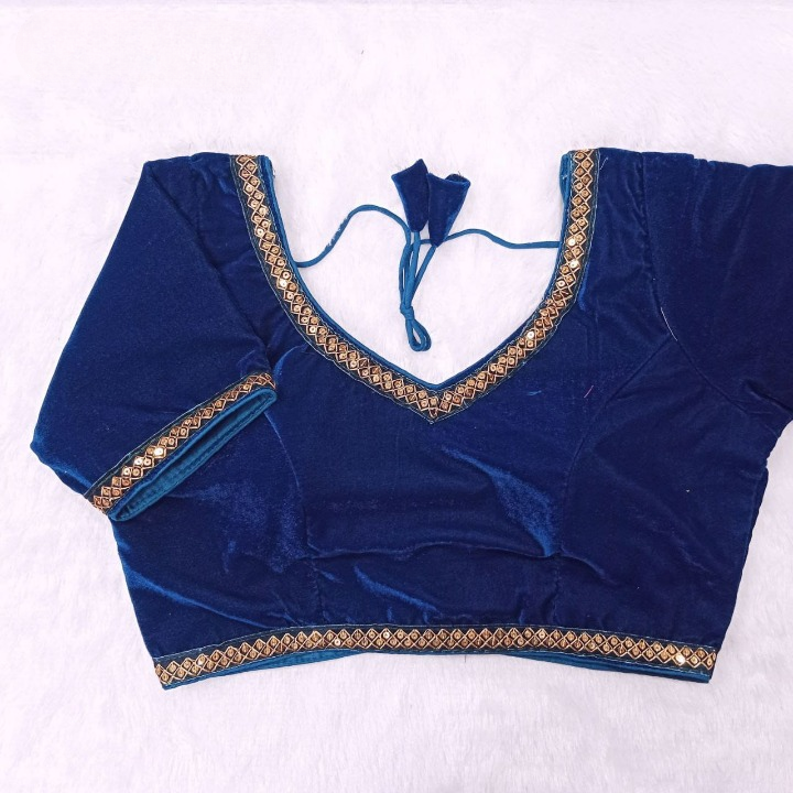 V-Neck Soft Velvet Designer Blouse