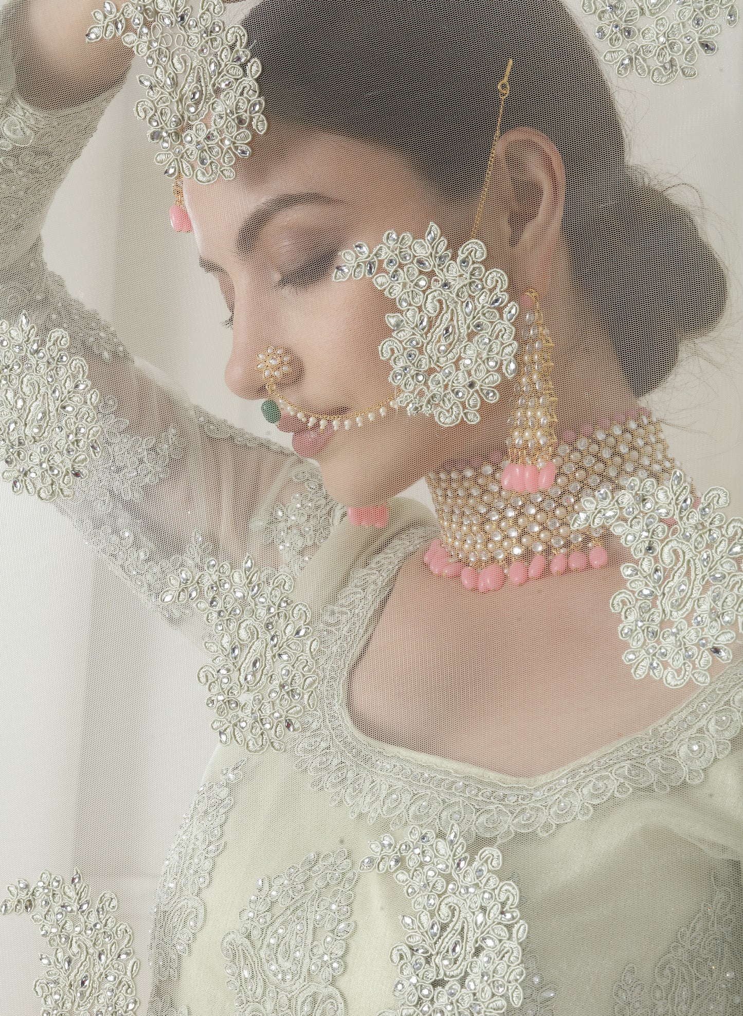 Pista Green Heavy Embroidered Net Lehenga