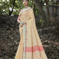 Dusty Beige Zari Woven Border Linen Saree